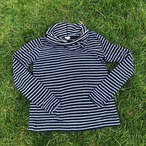 Navy blue and white striped turtleneck